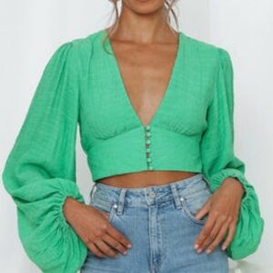 Hello Molly Emerald Puff Sleeve Blouse